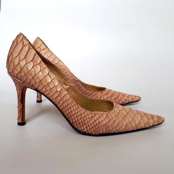 CAVALLINI Leather Pumps with Pointy Toe in Iridescent Pink Snakeskin - Picture 3 of 15